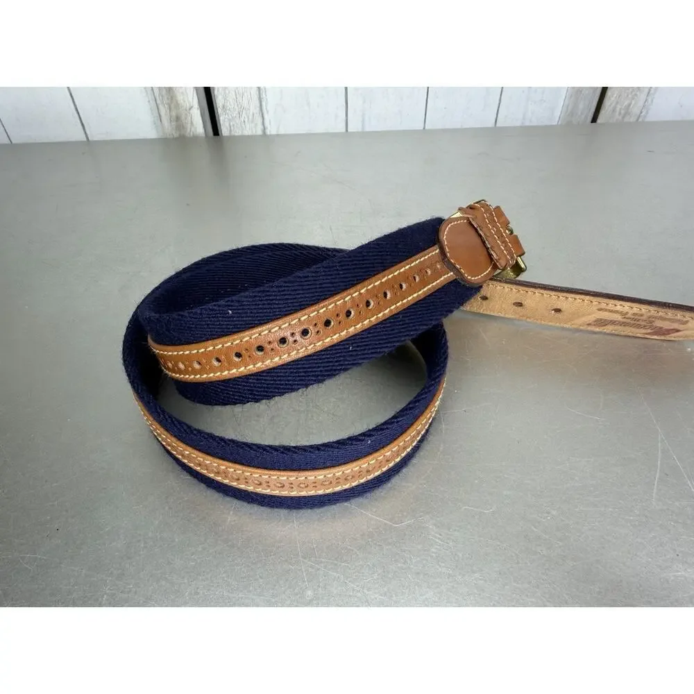 Vintage Faconnable Womens Mens Unisex Leather Belt Navy Woven Made France Sz 30